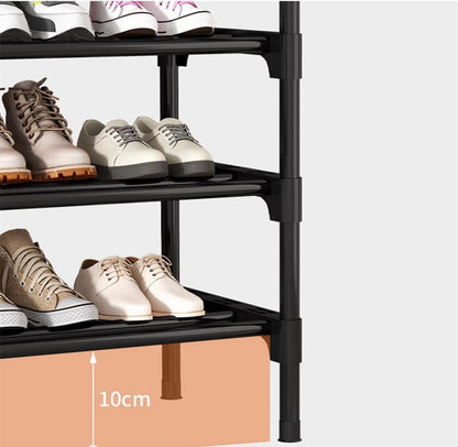 Schuhregal Schwarz Platzsparend Shoe Rack Holz Metall 80 x 26 x 142CM