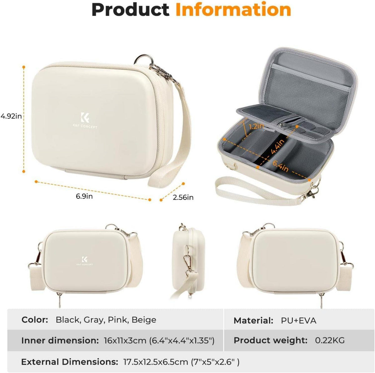K&F Concept Eva-Hartschalendesign Digitalkamera Tasche Beige
