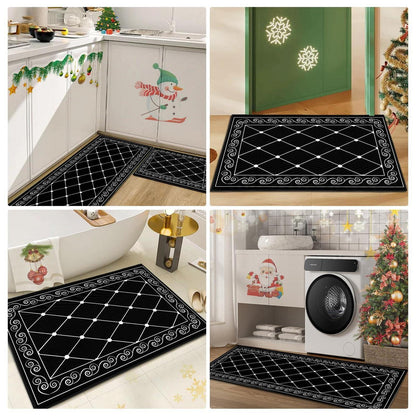 2x Küchenteppich Set Öl-Aufnehmend 40x120cm + 40x60cm Schwarz Karo