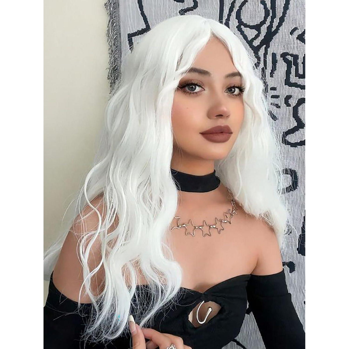 Lange gewellte weiße Anime Cosplay Perücke 60cm