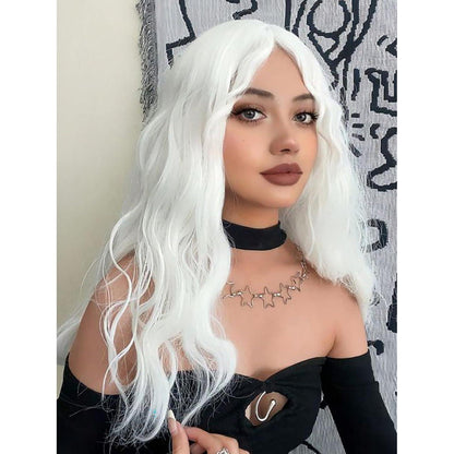 Lange gewellte weiße Anime Cosplay Perücke 60cm