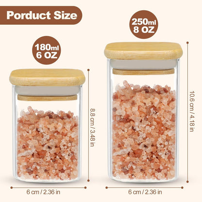 Gewürzgläser Eckig Bambusdeckel Etiketten 12er Set - 6oz/180ml