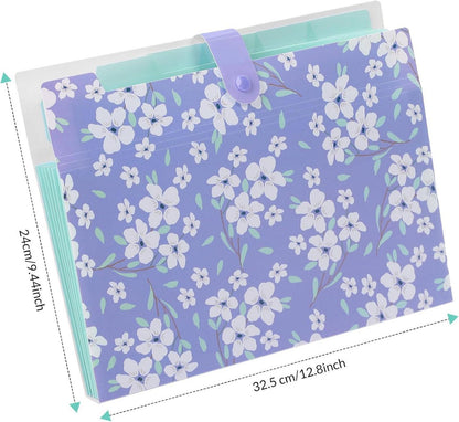 Dokumentenmappe A4 6 Tasche Floral Schnalle Ordnungssystem Mappe Lila