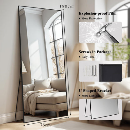 Ganzkörperspiegel 180x76cm – Stehspiegel Schwarz für Wohnzimmer & Schlafzimmer