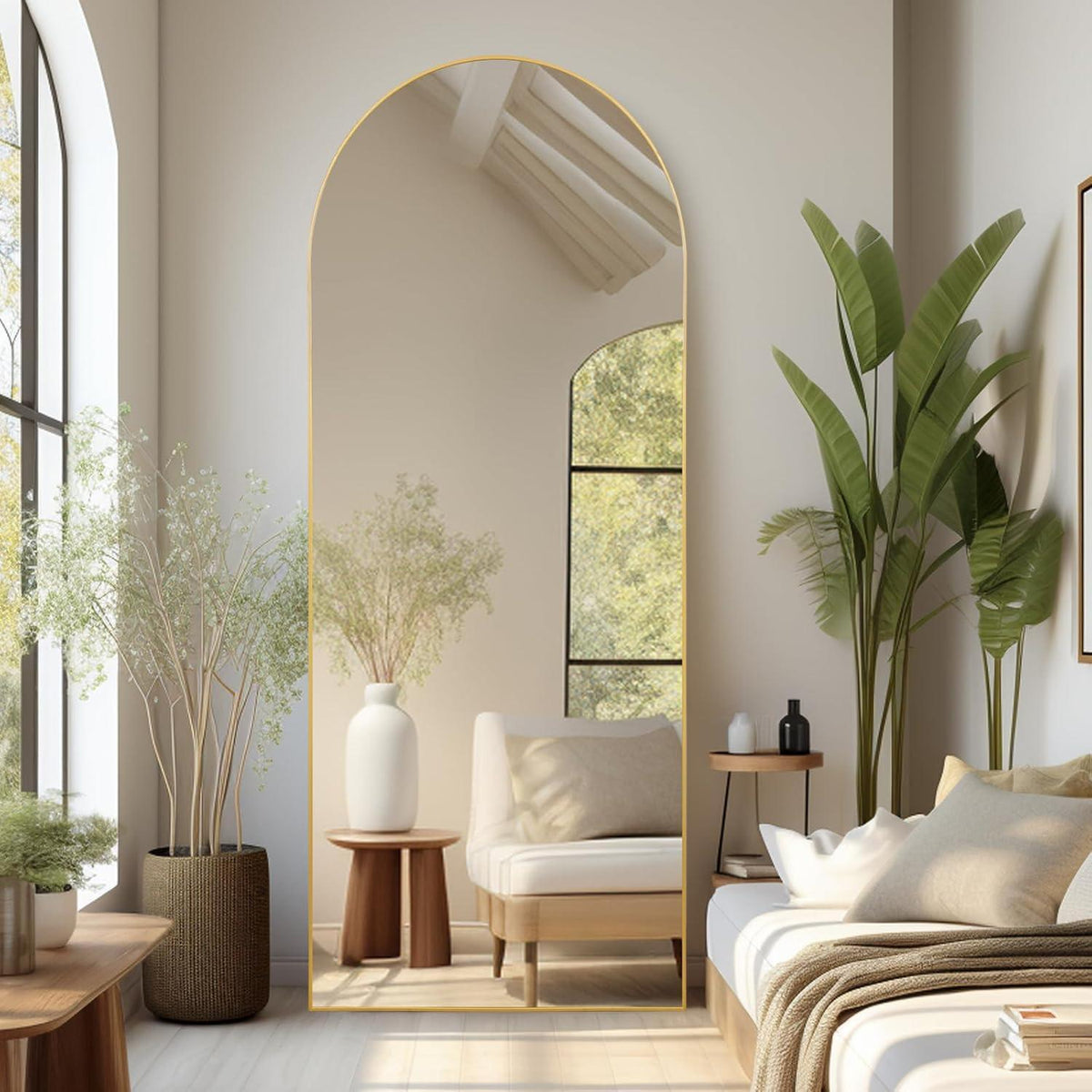 Gewölbter Ganzkörperspiegel 180x76cm – Stehspiegel Gold für Wohnzimmer