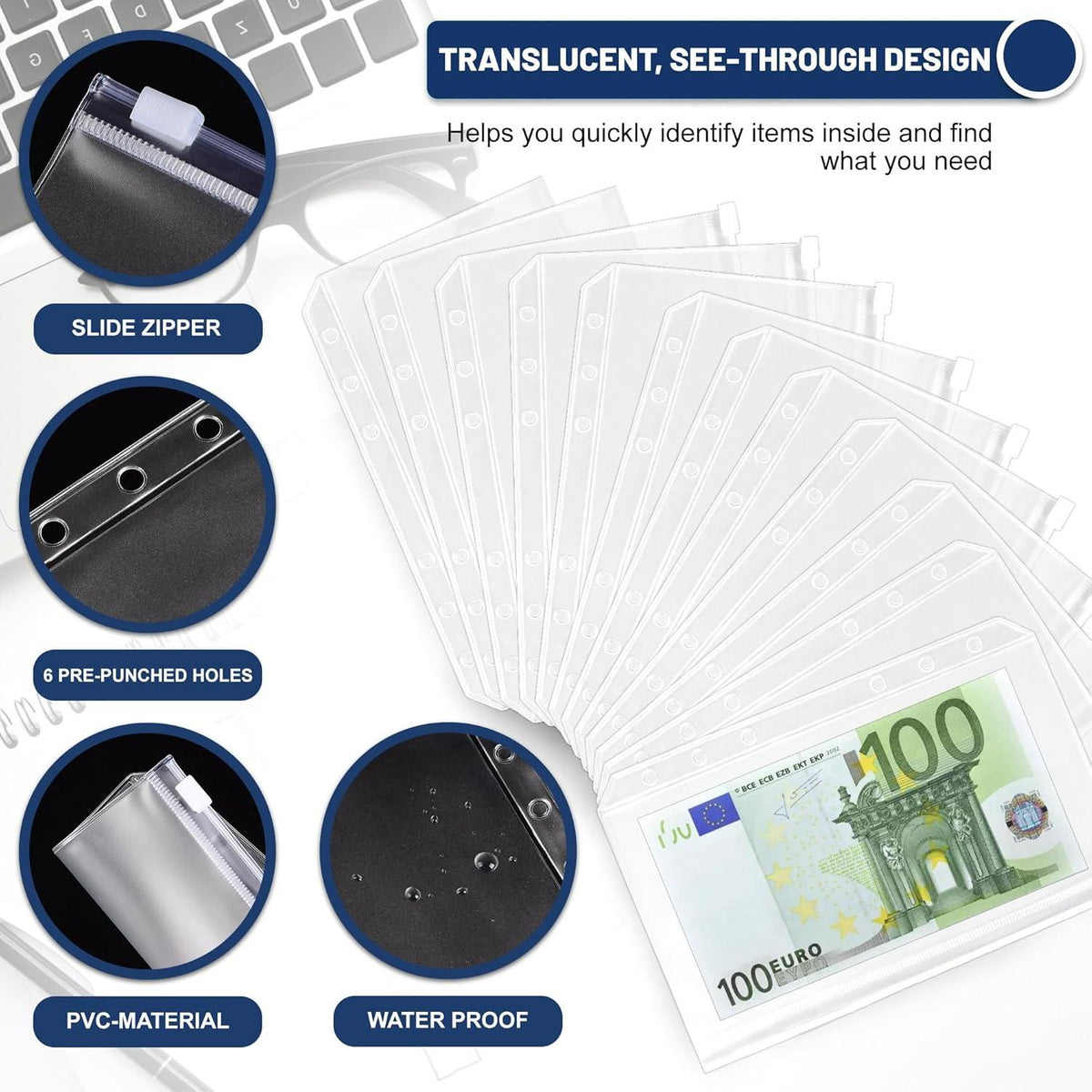 ELAKIRI A6 Budget Planner Deutsch, Sparbuch Geld, Hochwertiges Leder, Wasserdicht, 10 Bargeldumschläge, 24 Budgetblätter