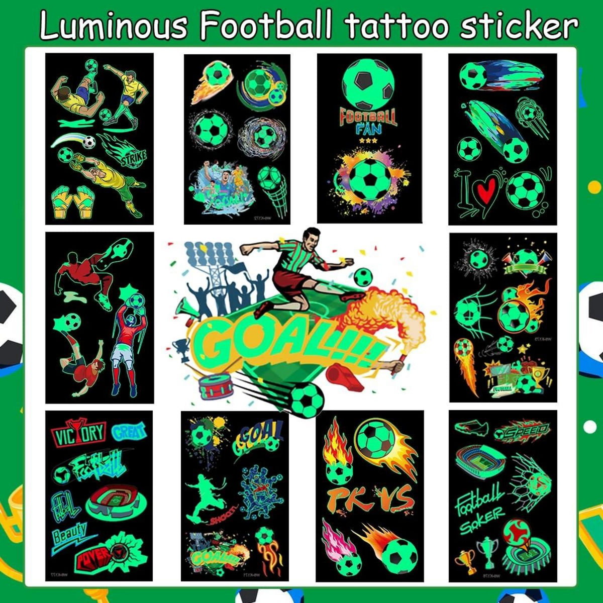 20 Tattoo Kinder Fussball Leuchtend Hautfreundlich Fußballspielzeug