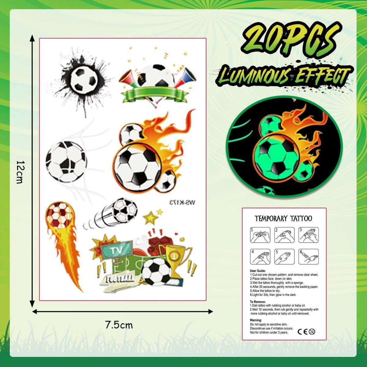 20 Stück Fußball Tattoo Kinder Jungen Set Geschenke Fußball