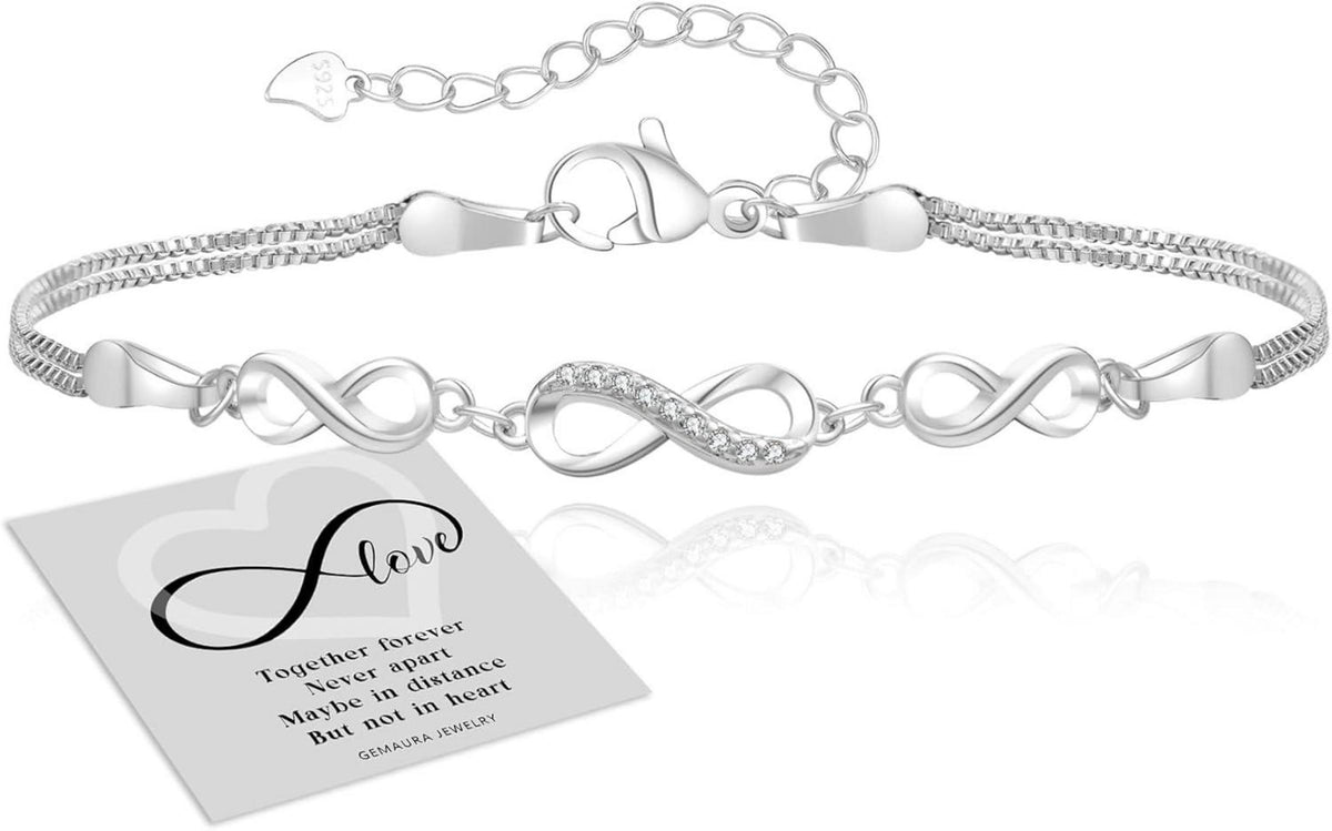 GEMAURA Infinity Armband Silber 925 Damen Zirkonia Herz Gold