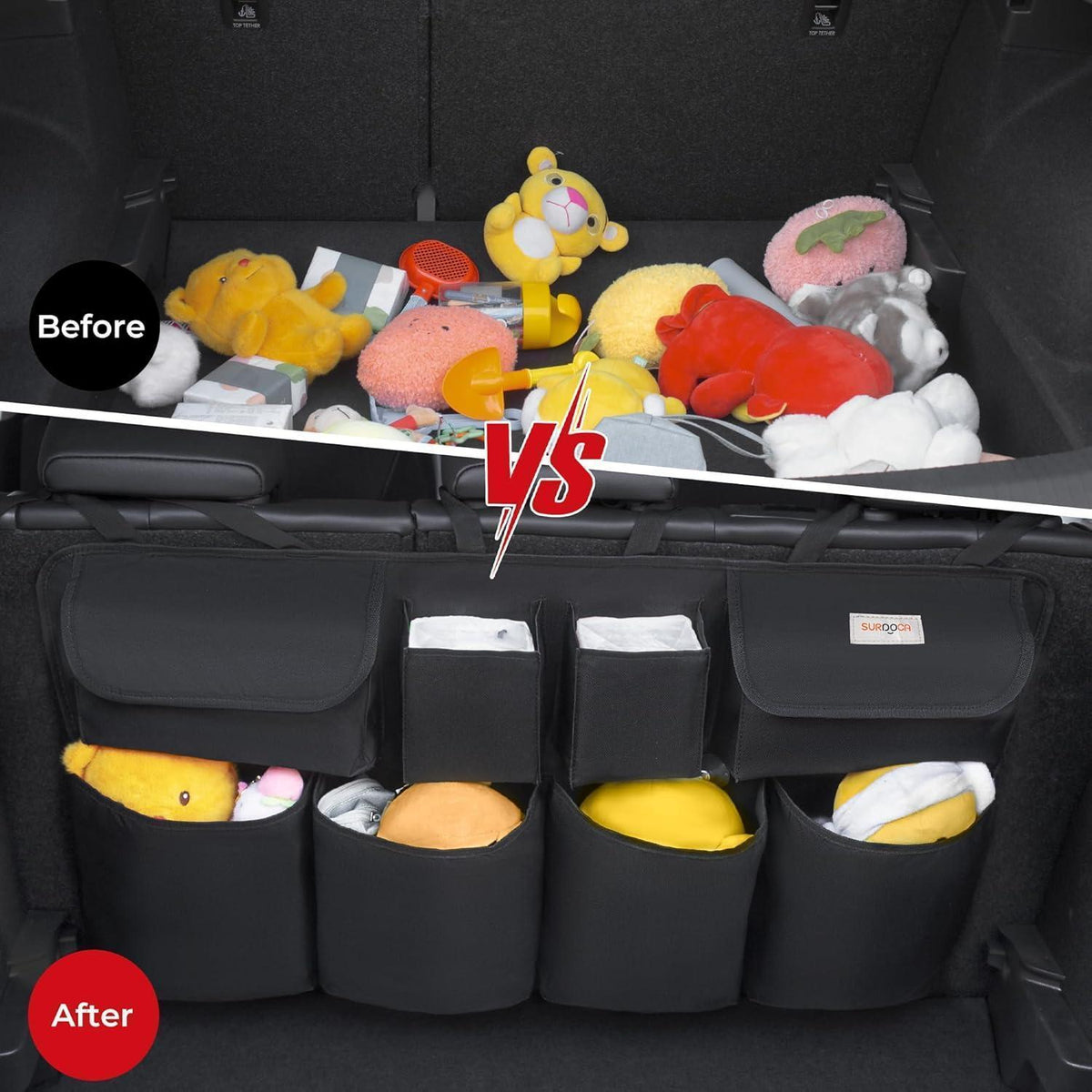 Kofferraum Organizer L-90x46 cm mit 8 Taschen, Schwarz
