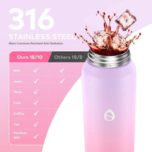 Edelstahl Trinkflasche 700ml mit Strohhalm, Isolierflasche Lila Rosa
