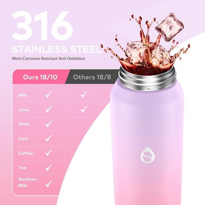 Edelstahl Trinkflasche 700ml mit Strohhalm, Isolierflasche Lila Rosa