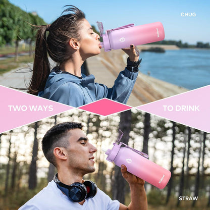 Edelstahl Trinkflasche 700ml mit Strohhalm, Isolierflasche Lila Rosa