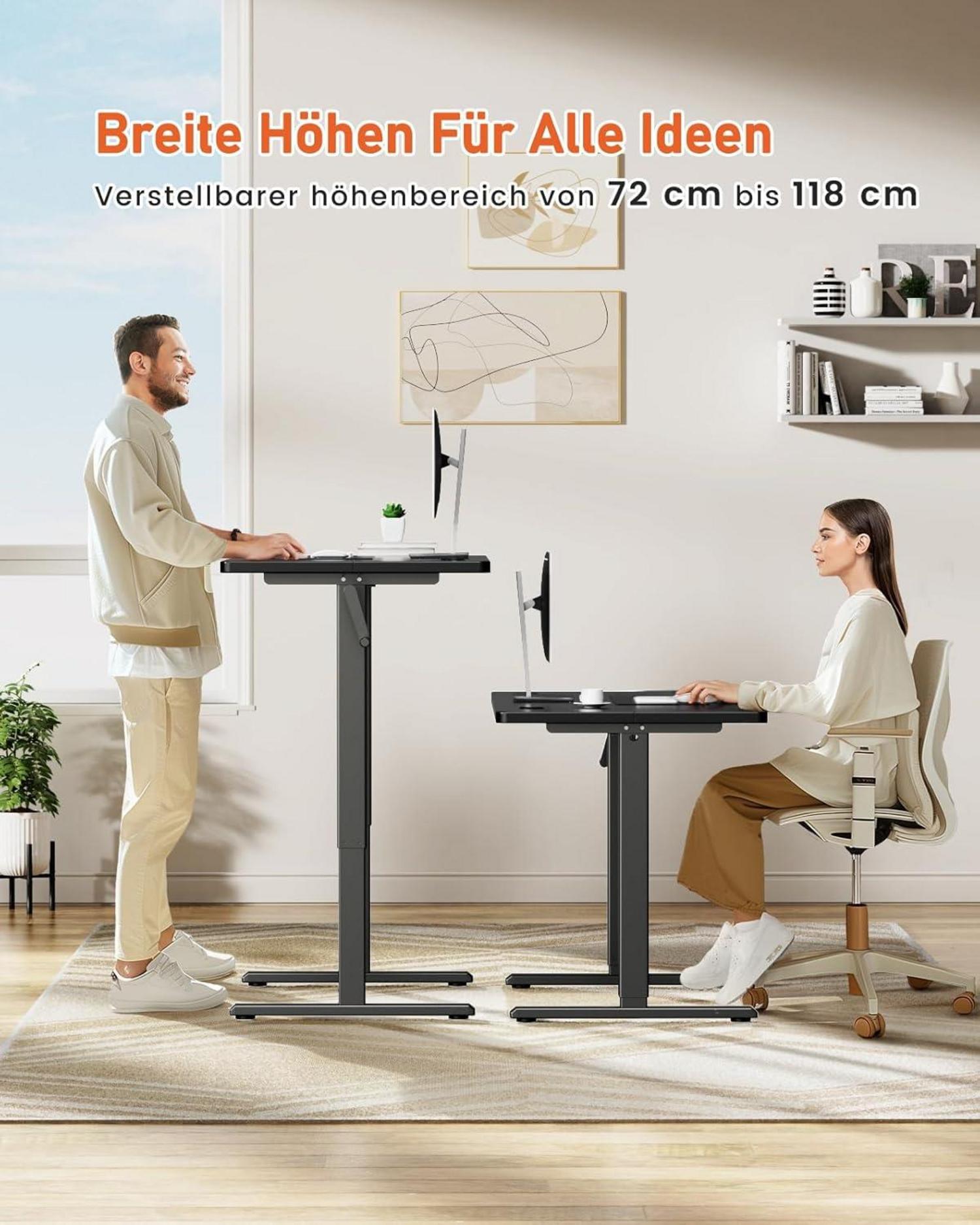 Höhenverstellbarer Schreibtisch 120x60cm Schwarz, Manuell, Kohlenstoffstahl
