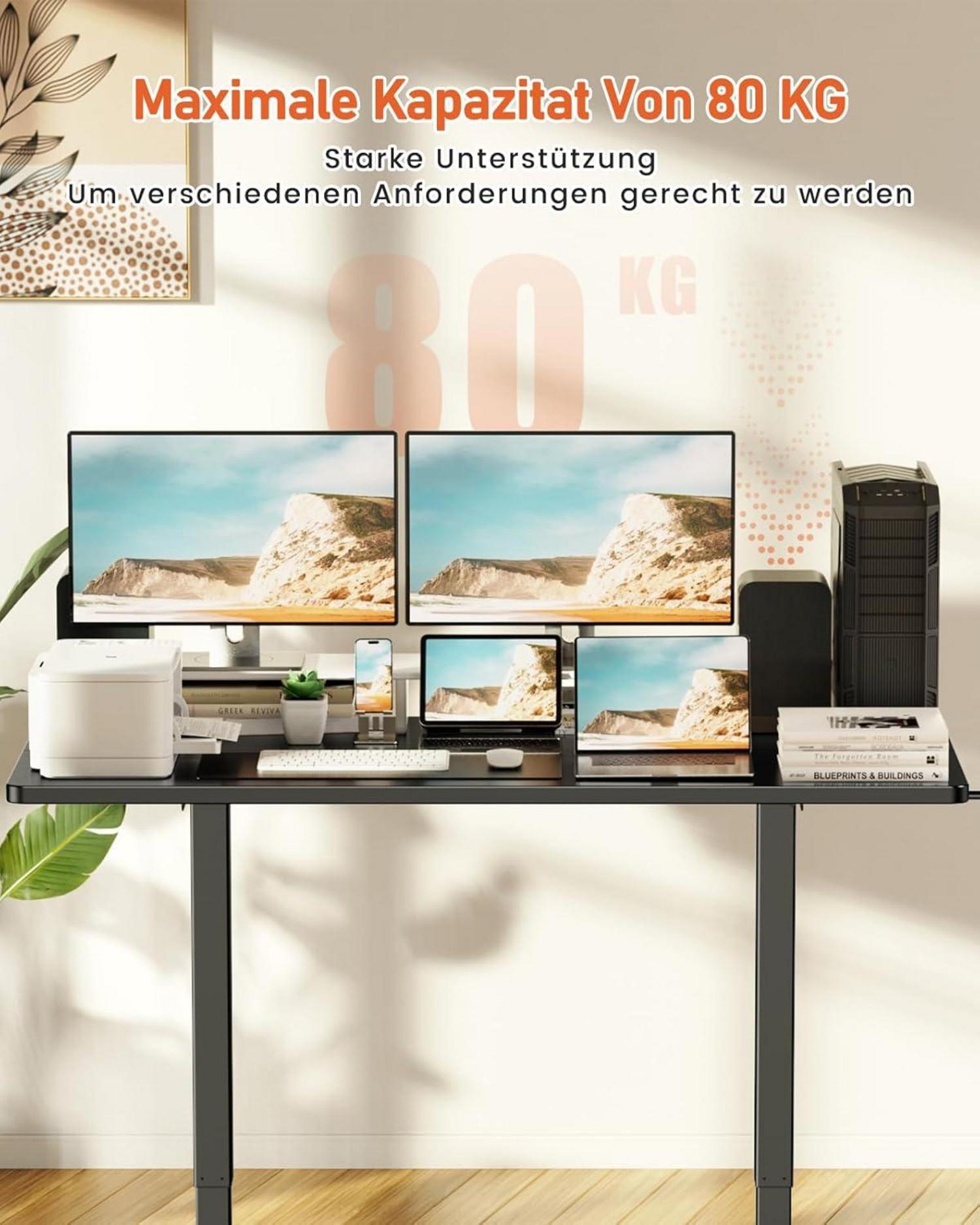 Höhenverstellbarer Schreibtisch 120x60cm Schwarz Spanplatten