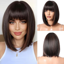 Dunkelbraun Highlight Bob Perücke mit Pony Synthetisches