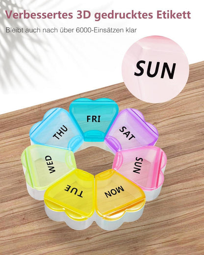 Runde Pillenbox mit 7 Fächern, reisefreundlich, Vitamin-Organizer
