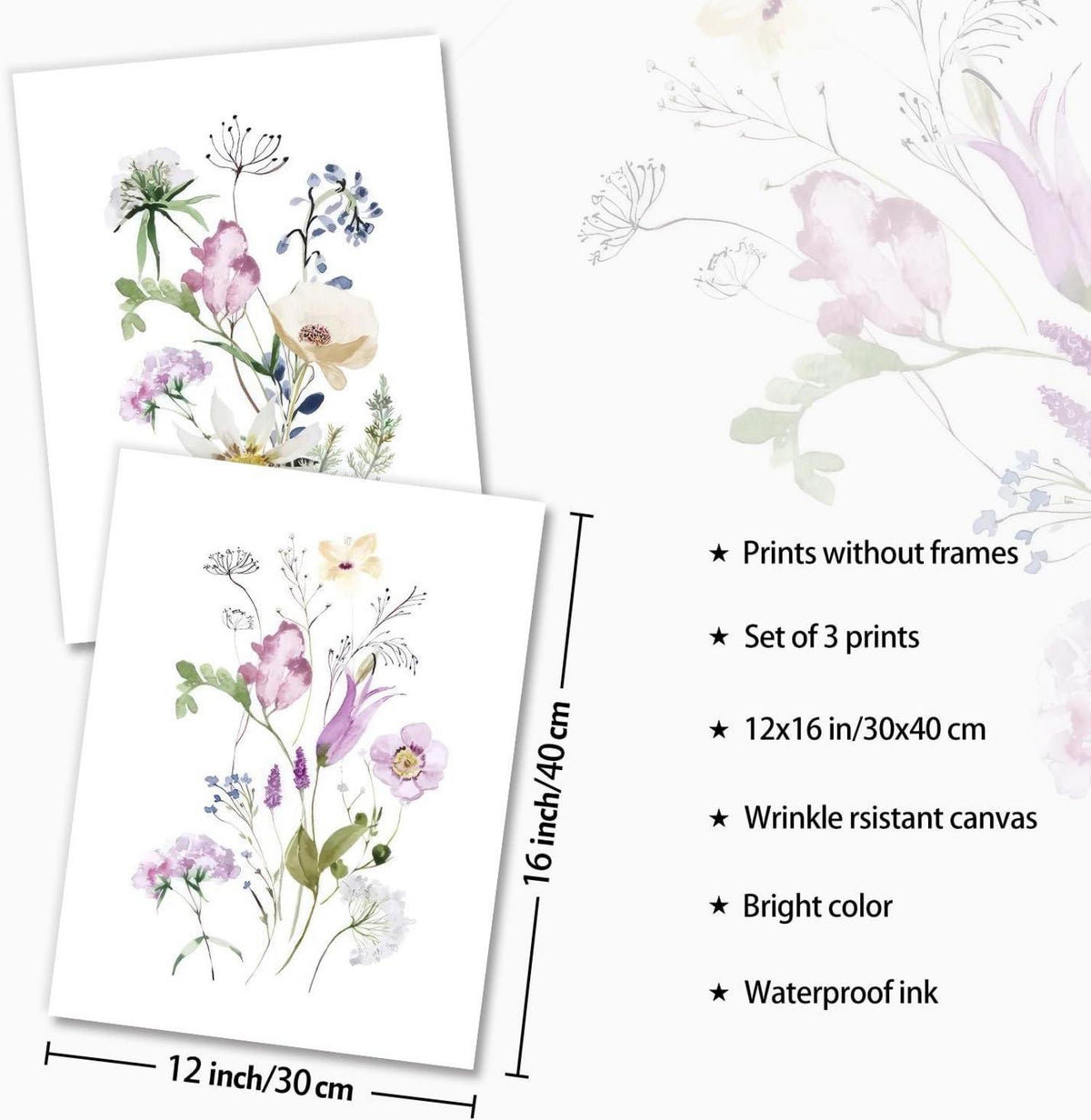 NymphFable Aquarellblumen Poster Set Wanddekoration 12x16 Wohnzimmer