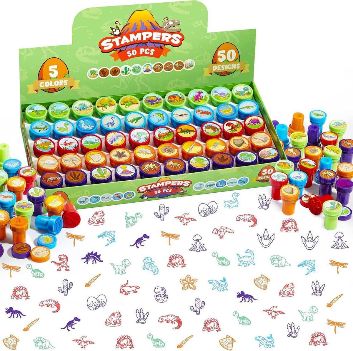 Selbstfärbende Dinosaur Stampers für Kinder im Set mit 50 Designs & 5