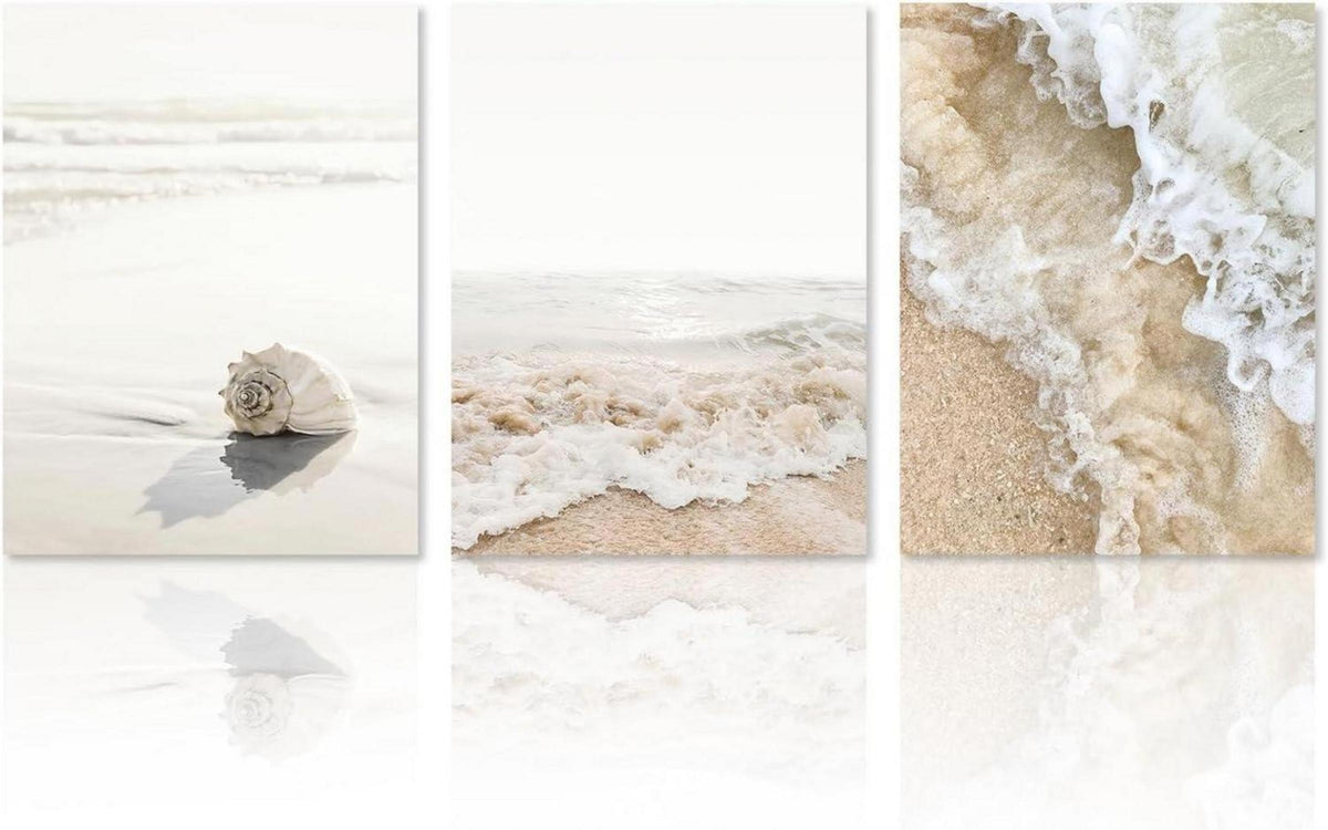 Strand Wanddekoration Poster Set Muschel Welle Ozean, 12x16 in X3