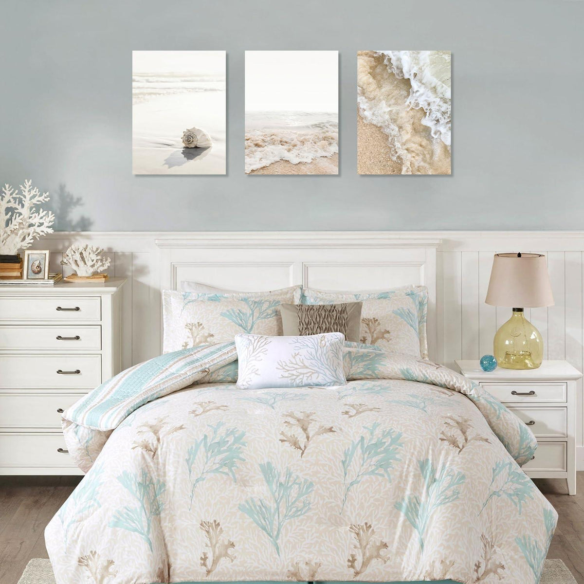 Strand Wanddekoration Poster Set Muschel Welle Ozean, 12x16 in X3