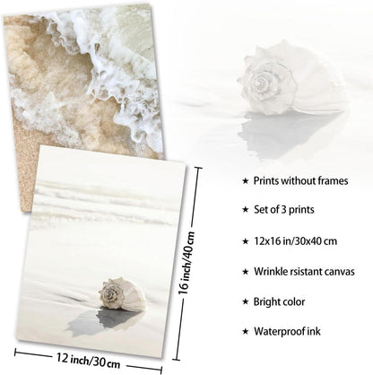 Strand Muschel Wellen Poster Set 12x16 Küsten-Wanddekoration 3er-Set
