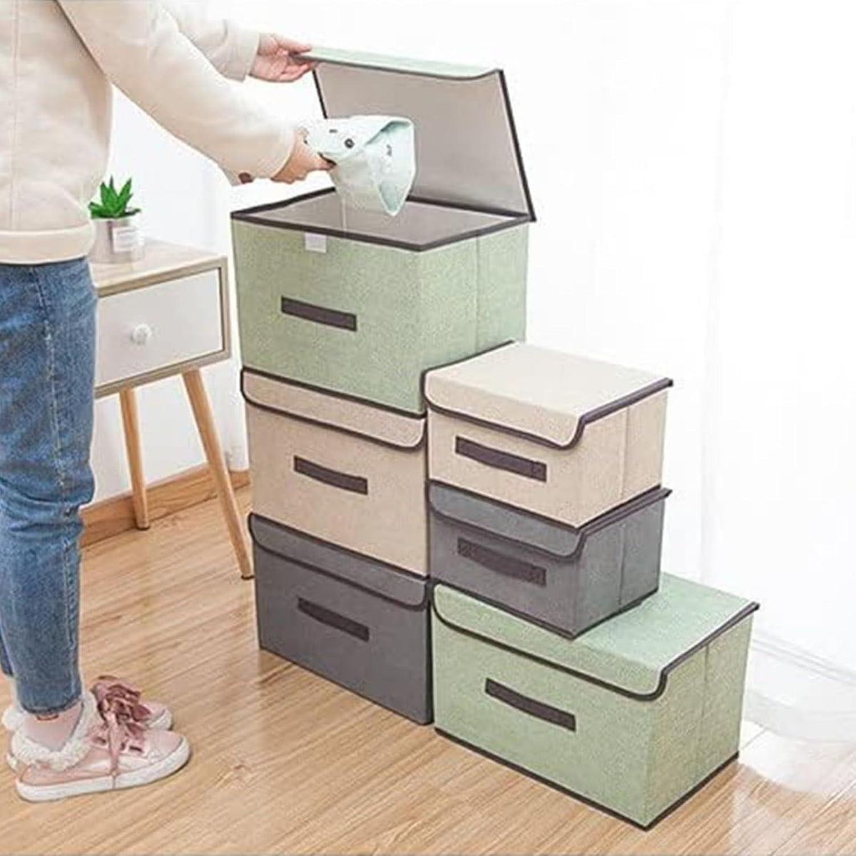 wintfarm Aufbewahrungsbox mit Deckel Stoff 8L 6er-Set 25.5x19x16cm