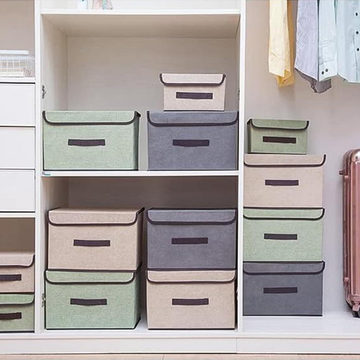 Aufbewahrungsbox Stoff mit Deckel 6er Set 25.5x19x16cm