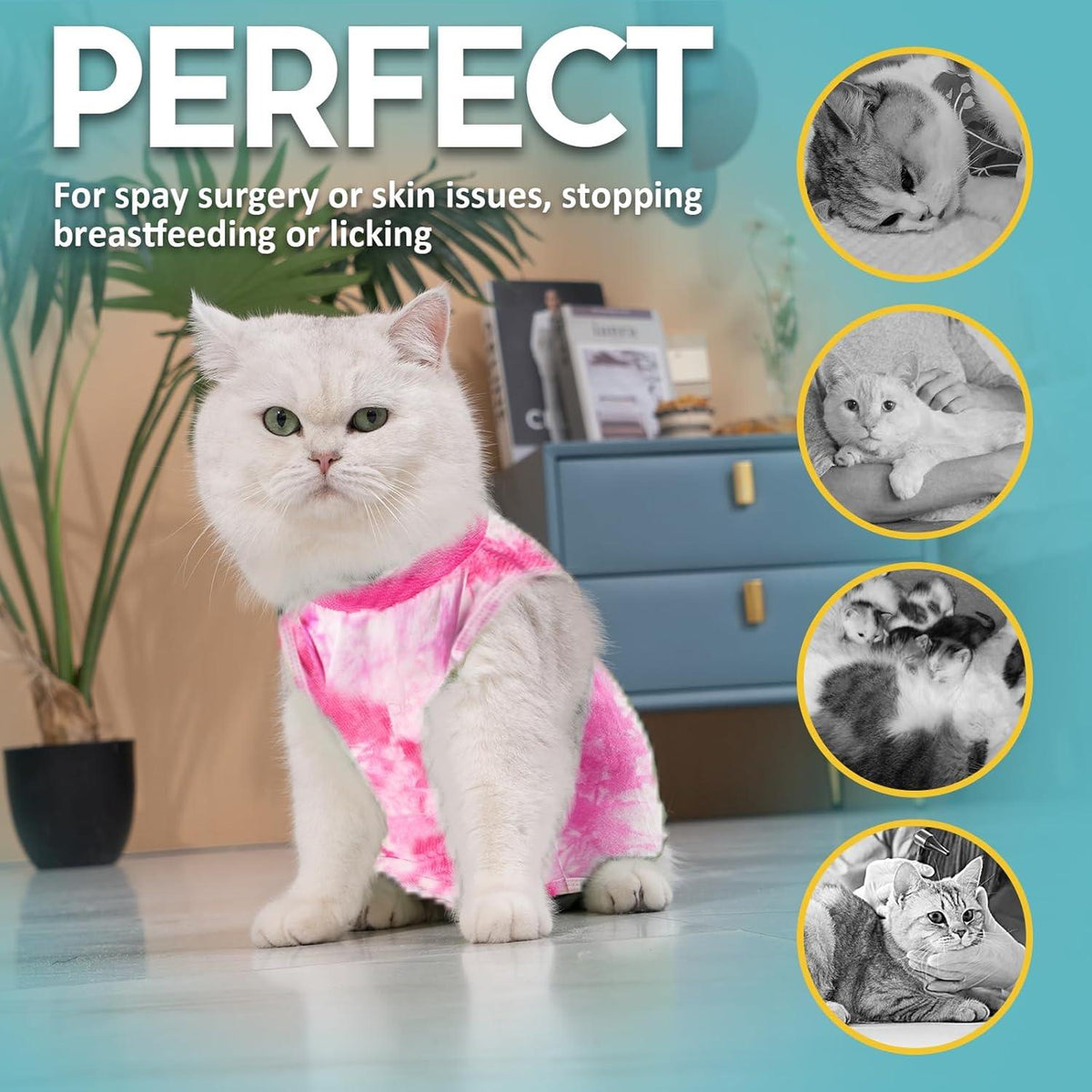 Katzenbody Erholungsanzug Modal Recovery Kastration Spay Suit M-Tiedye Rosa
