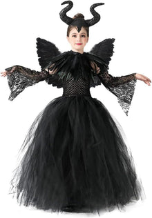 Halloween Maleficent Kostüm Set für Kinder mit Hörnern und Flügeln