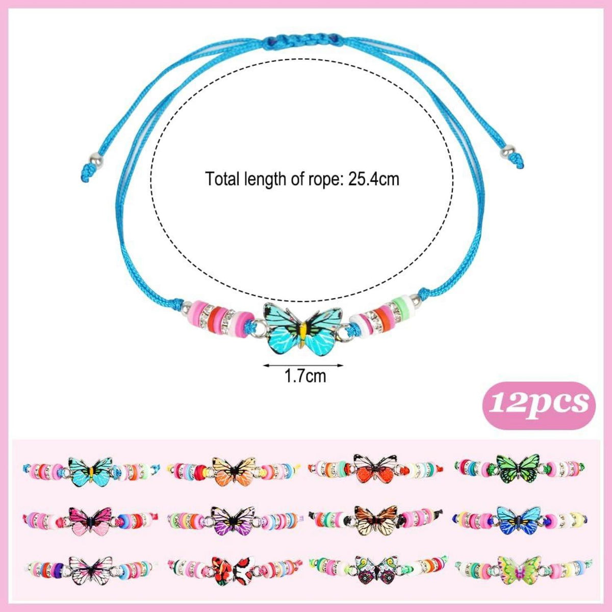 Kinder Schmetterling Freundschaftsarmbänder Set - 12 Stück, Verstellbare Mädchen Armbänder, Party Geschenke, Rollenspiele