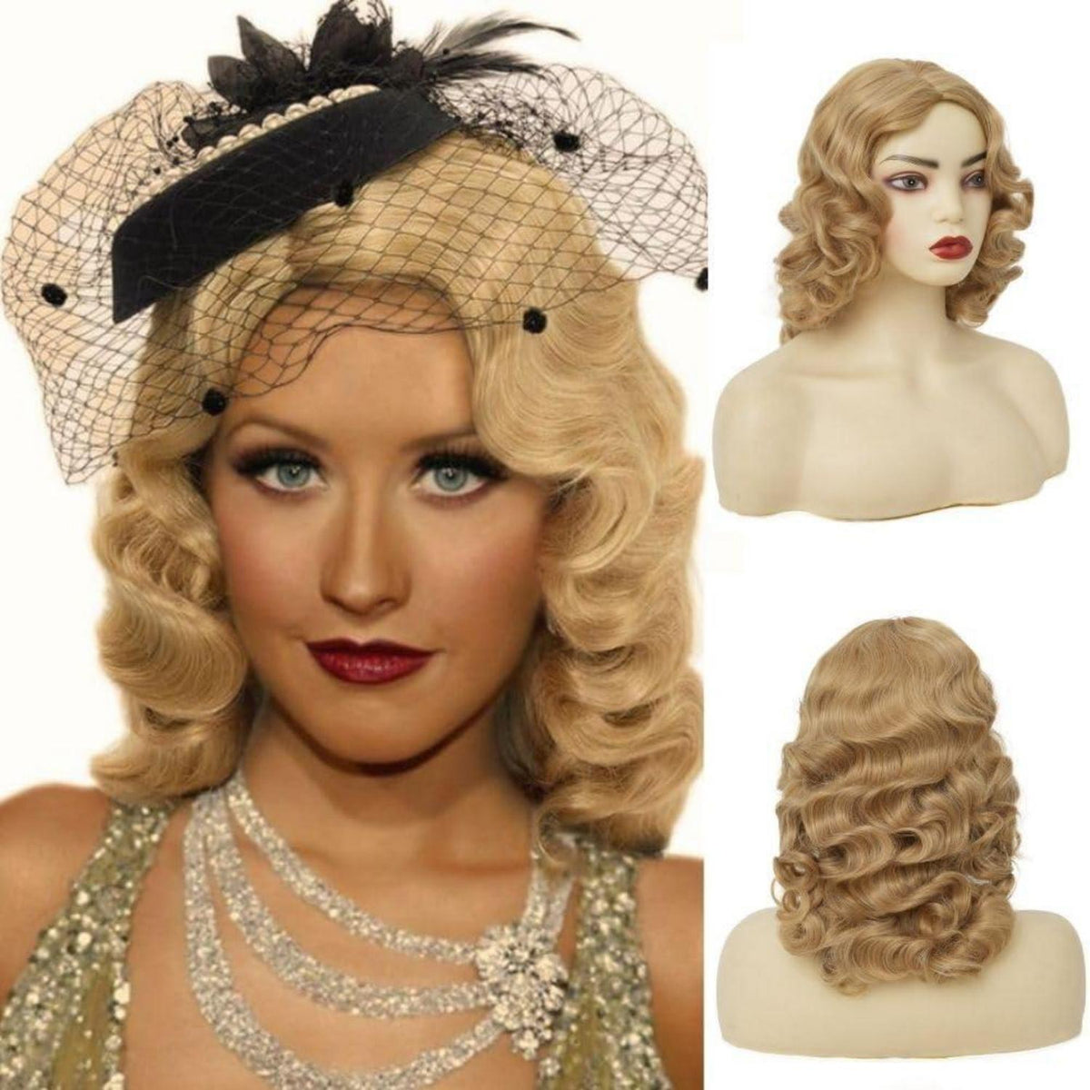 Blonde Finger Wave Perücke 1920er Jahre Vintage Lang