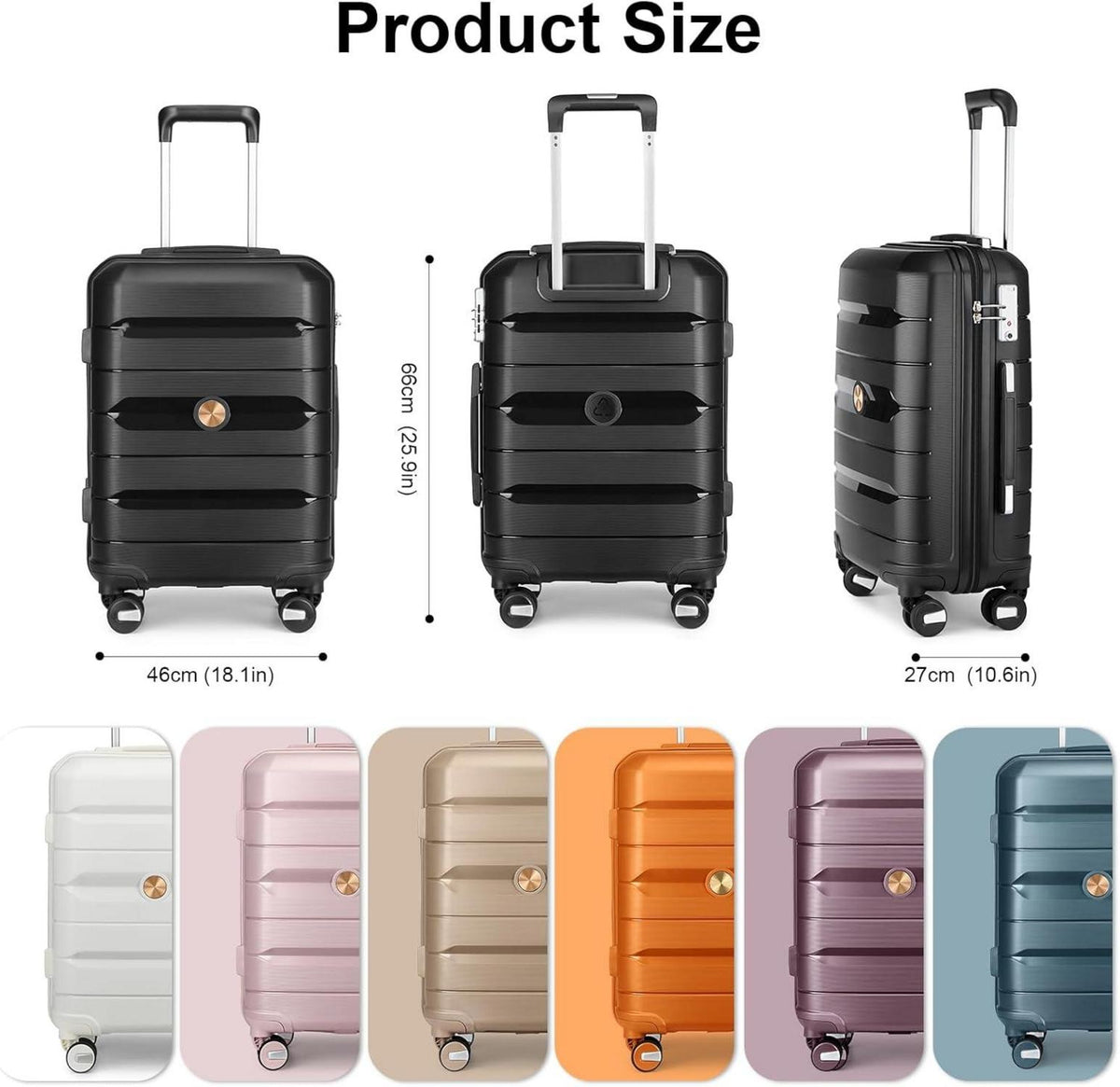 Reisekoffer Trolley mit TSA Schloss 66cm Schwarz 4 Spinner-Rollen