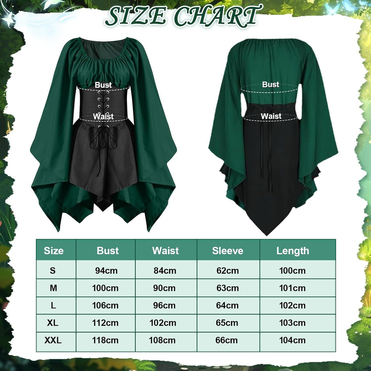 BIQIQI Mittelalter Elfen Kostüm Damen Renaissancekleid Set