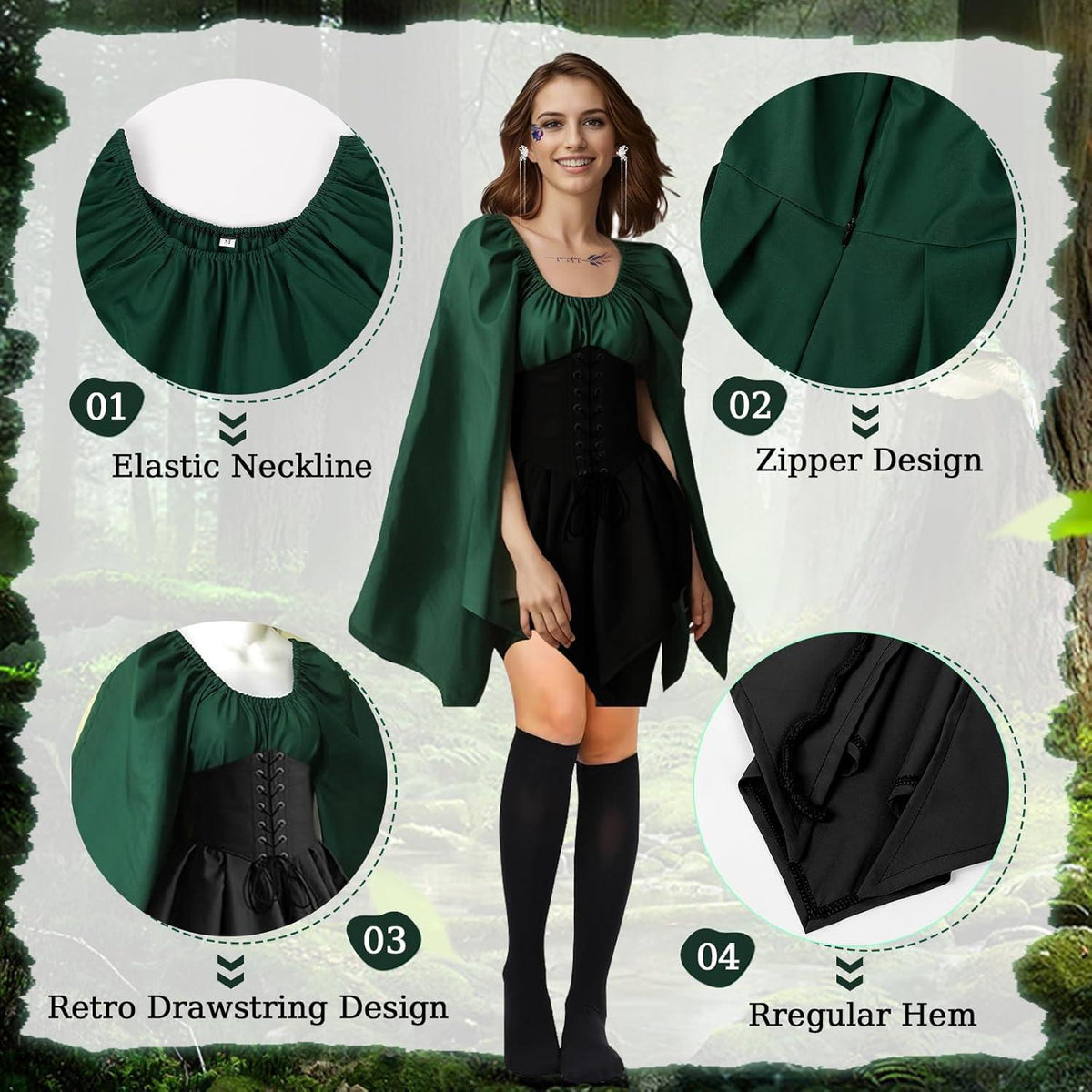BIQIQI Elfen Mittelalter Renaissance Damen Kostüm Kleid