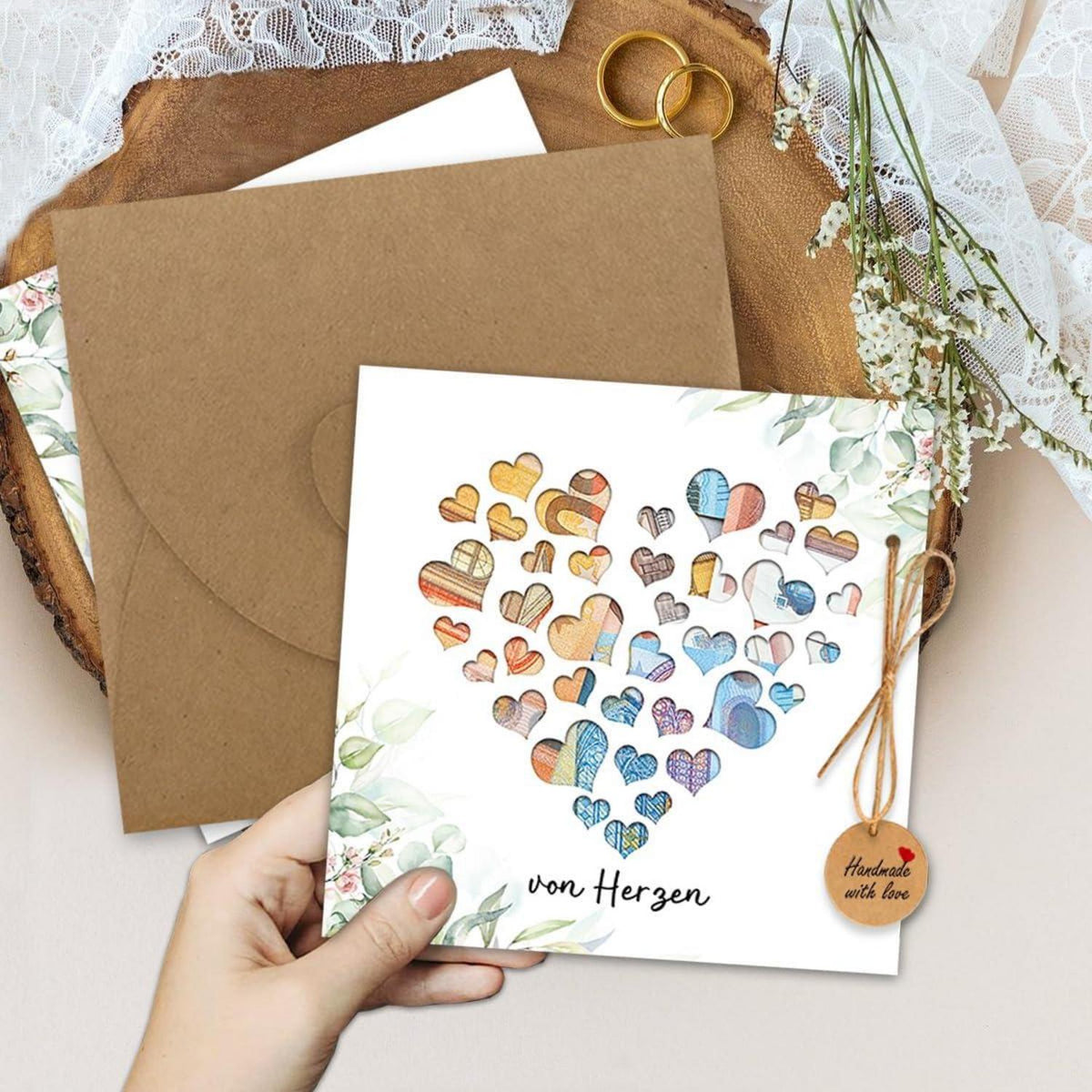 BOYATONG Hochzeitskarte Geldgeschenk mit Umschlägen und Juteseil