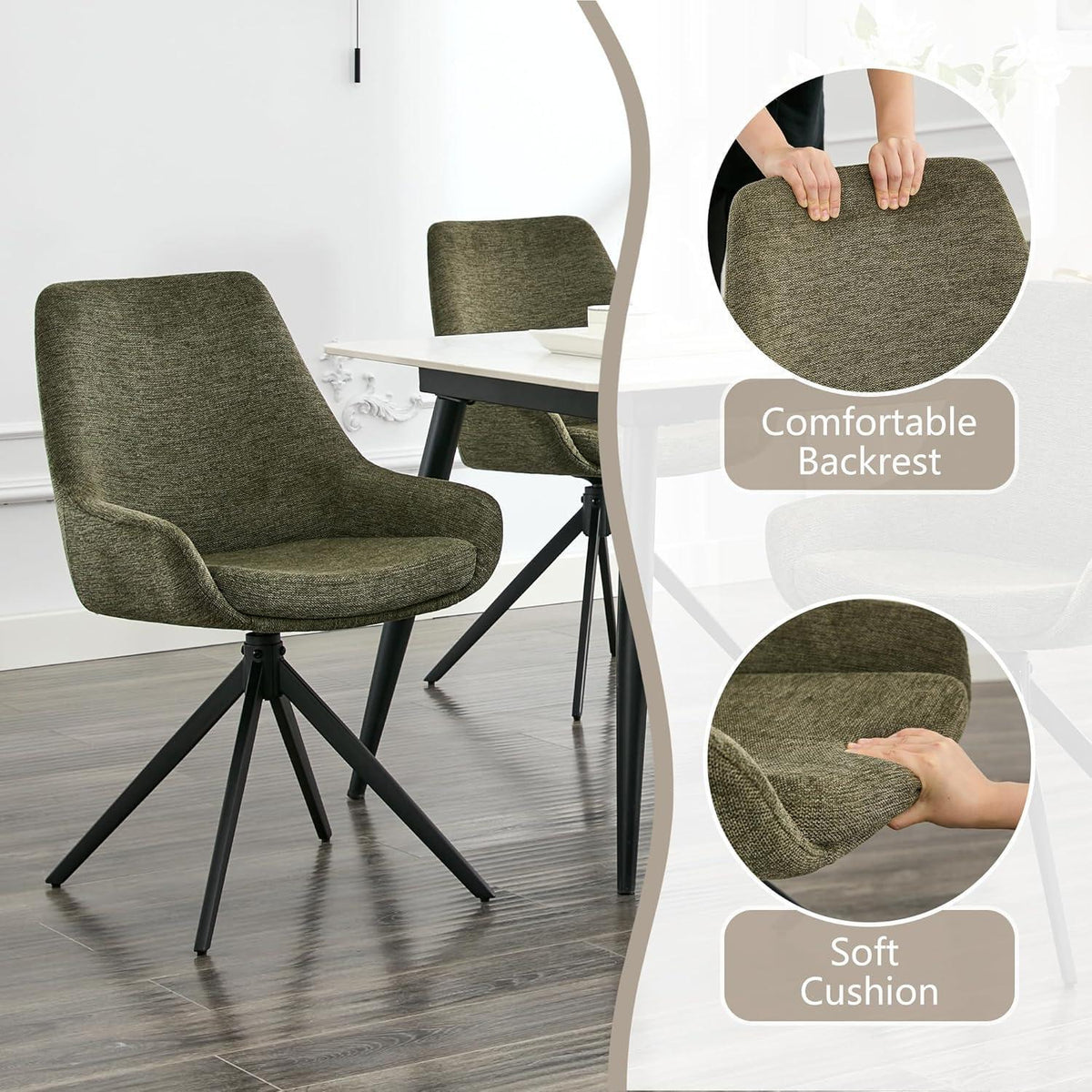 Moderner Esszimmerstuhl Set 4er – Drehbar, Grün