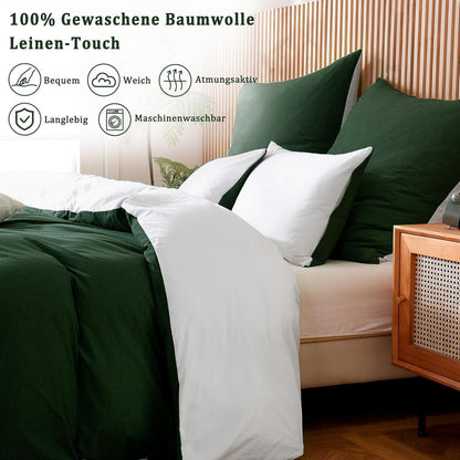 2er Set Kissenbezug 40x80 Dunkelgrün Gewaschene Baumwolle Leinen ÖkoTex