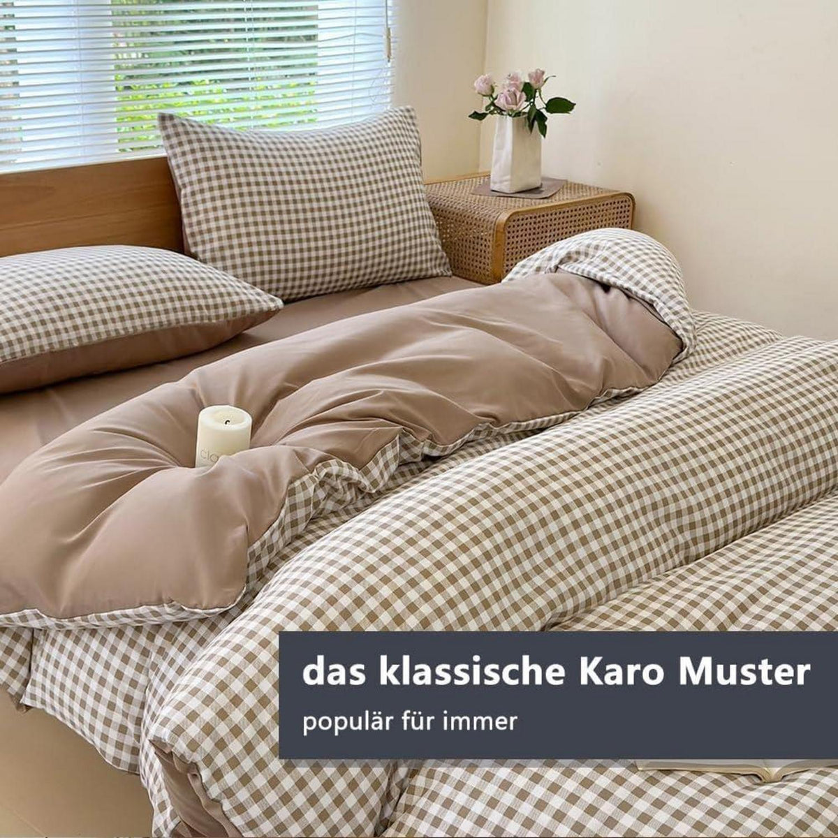 Bettwäsche Set Braun Kariert 200x220 cm mit Kissenbezügen
