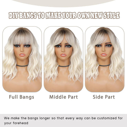 Blond Ombre Bob Perücke mit Pony – 14 Zoll Synthetikhaar
