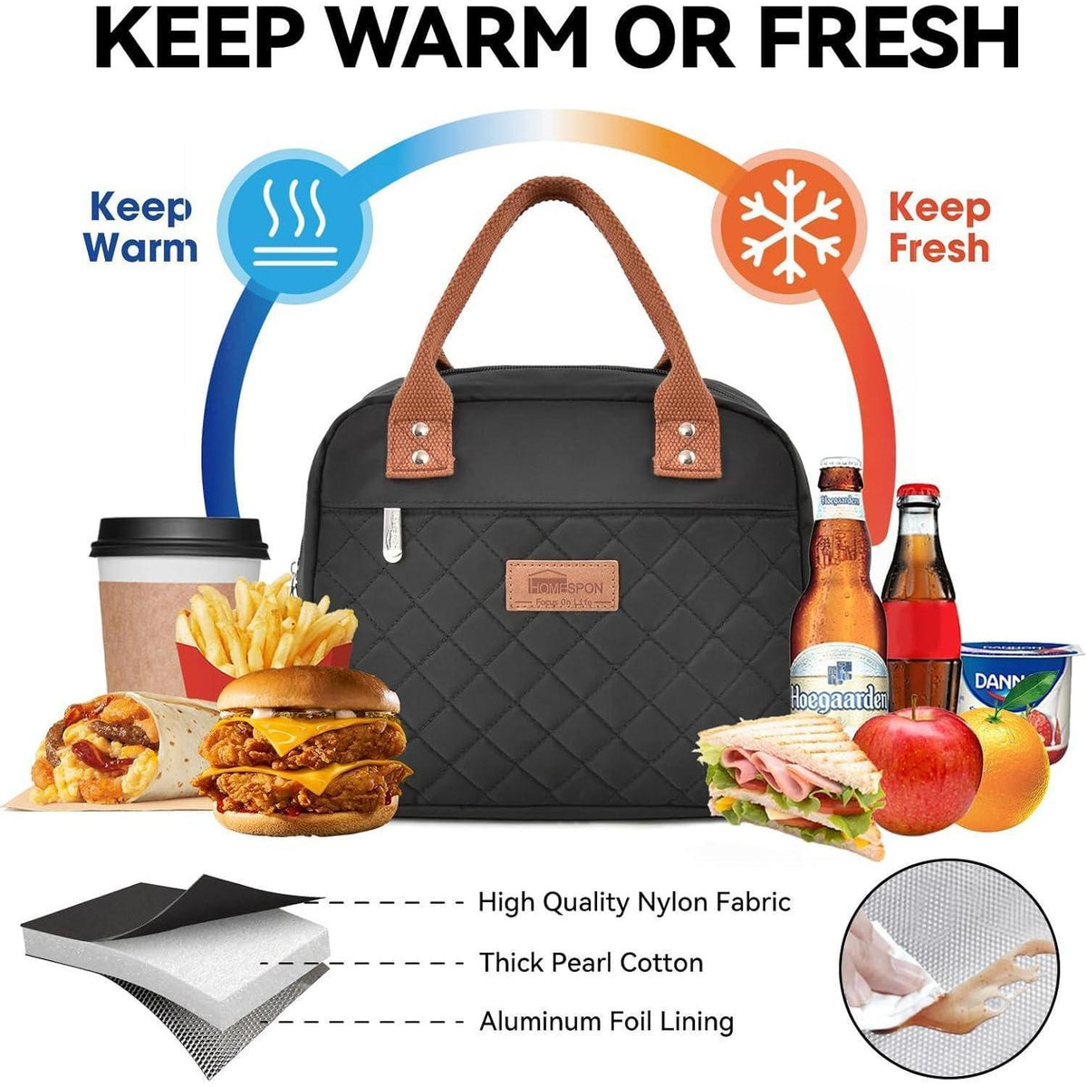 Lunchtasche isoliert für Damen & Herren – Lunchbag Kühltasche Schwarz