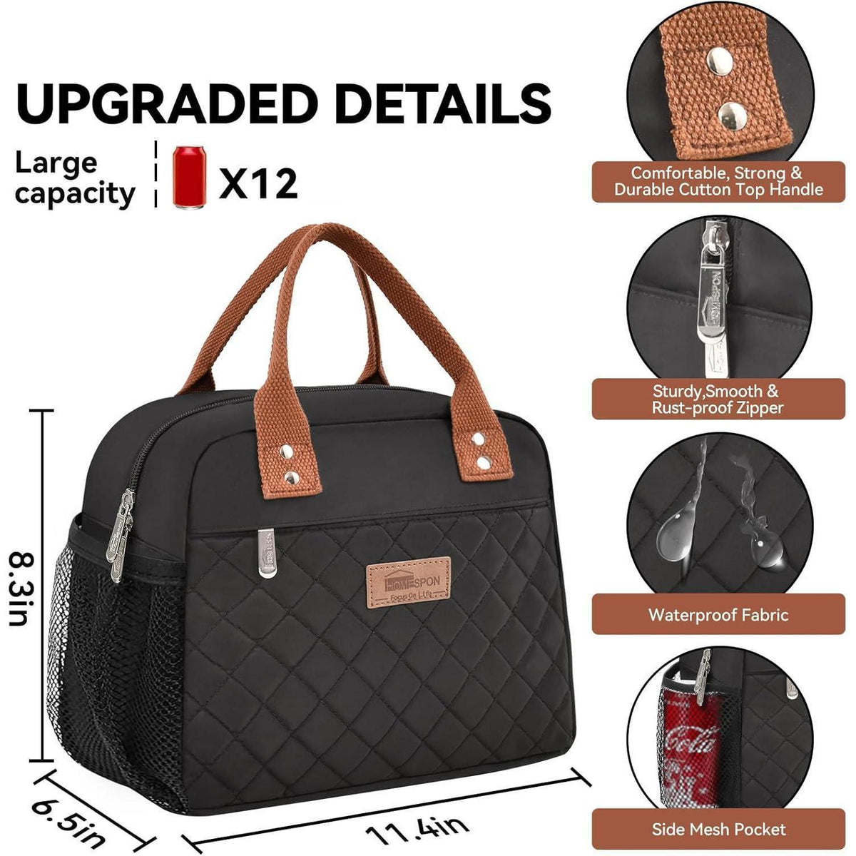 Lunchtasche isoliert für Damen & Herren – Lunchbag Kühltasche Schwarz