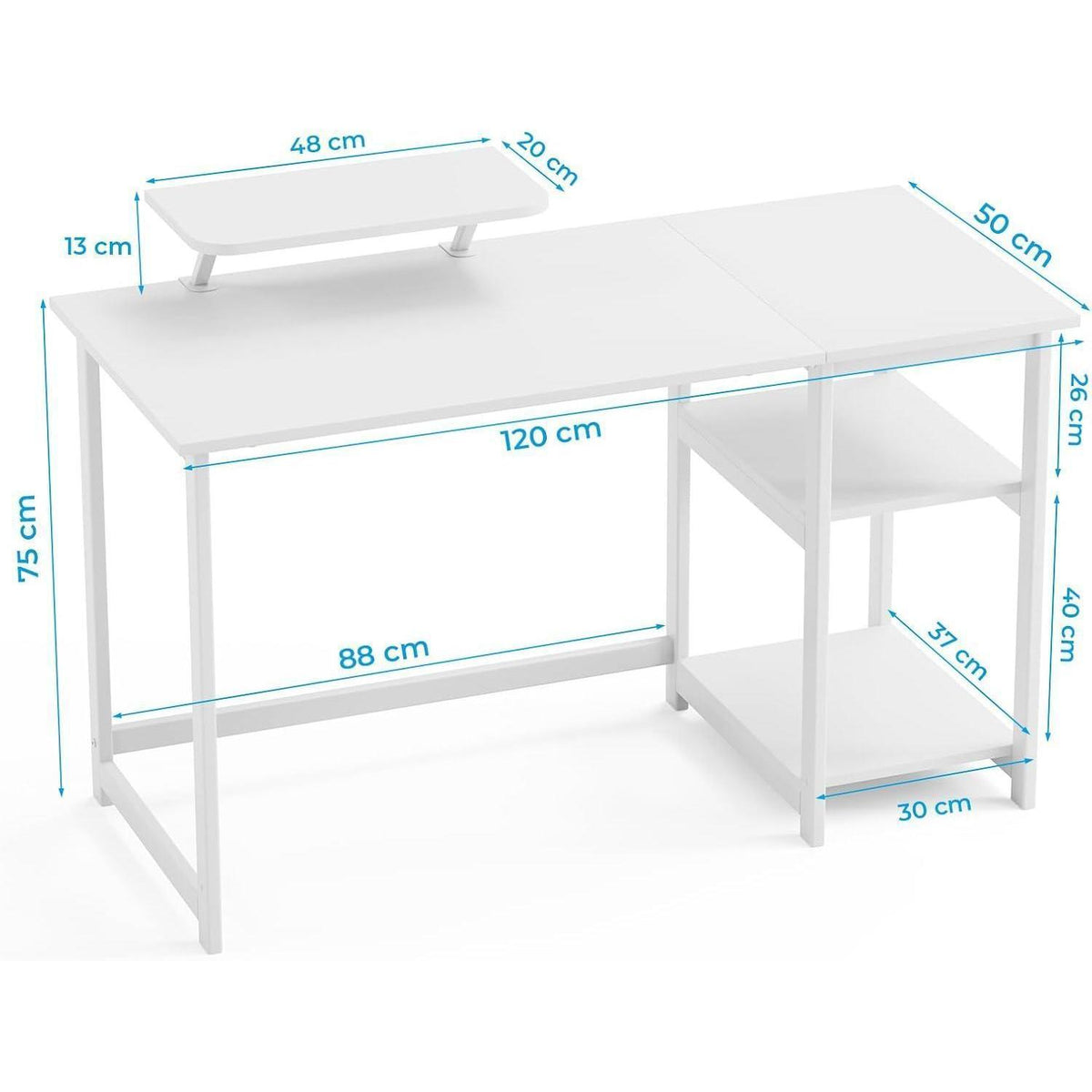 Schreibtisch mit Stauraum und Monitorständer, 120cm, Reinweiß