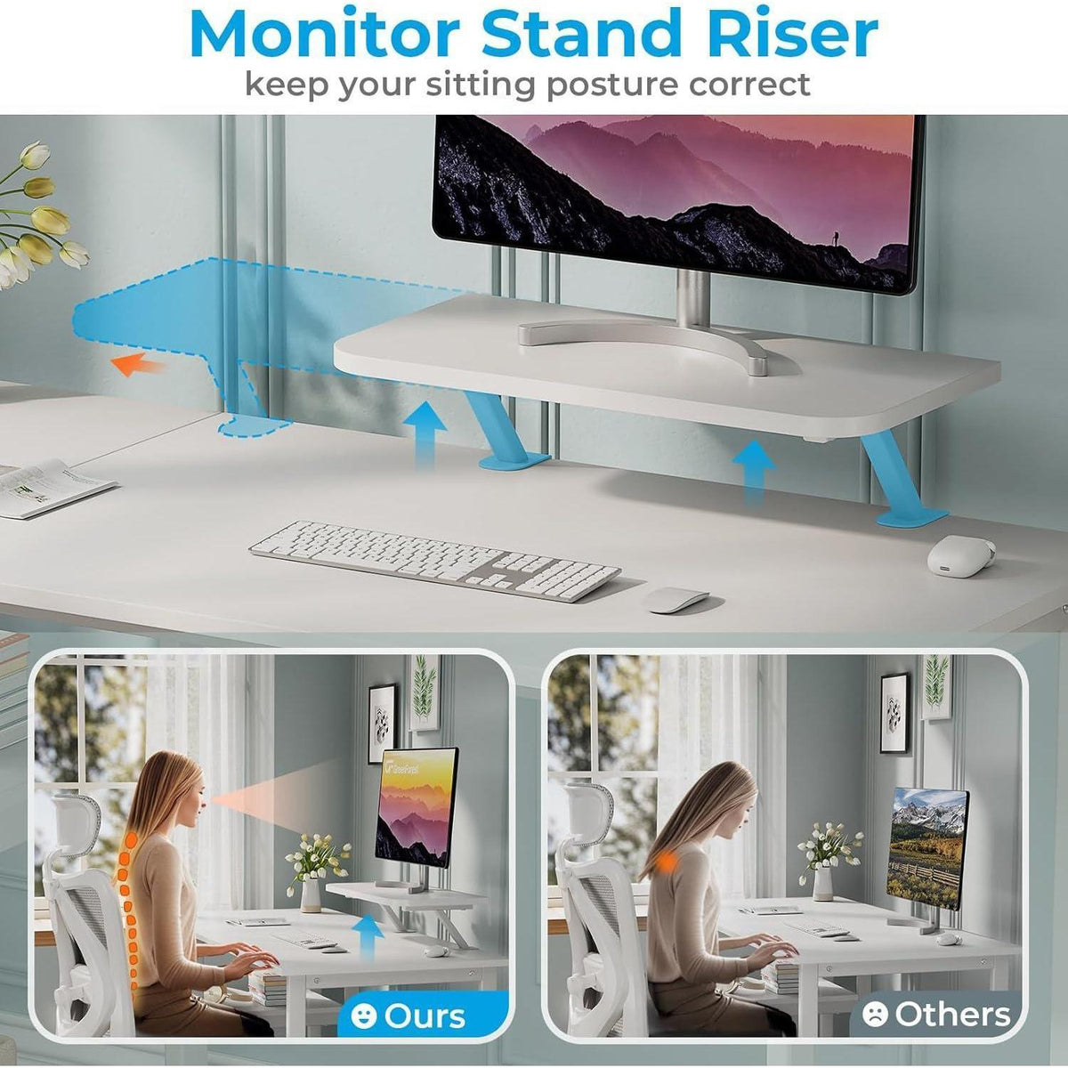 Schreibtisch mit Stauraum und Monitorständer, 120cm, Reinweiß