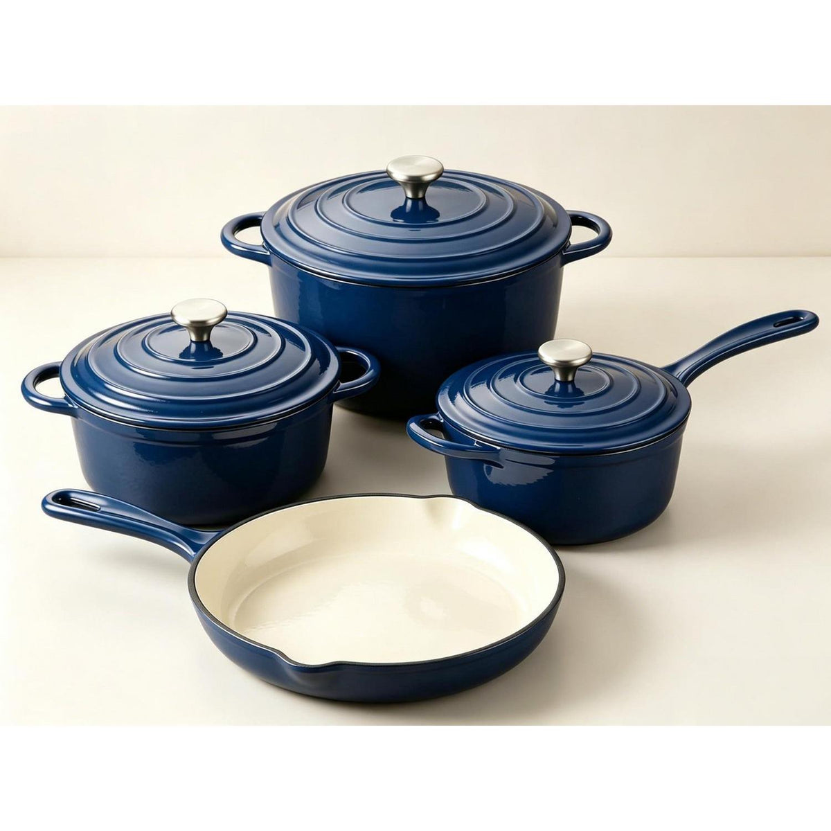 Emailliertes Gusseisen Kochgeschirr Set 4-teilig Marineblau