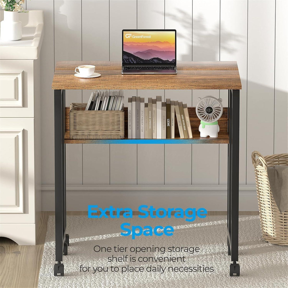 Klappschreibtisch mit Rollen und Ablage, Walnuss, 80 cm