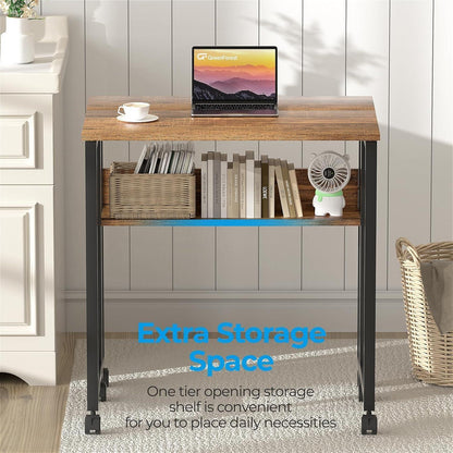 Klappschreibtisch mit Rollen und Ablage, Walnuss, 80 cm