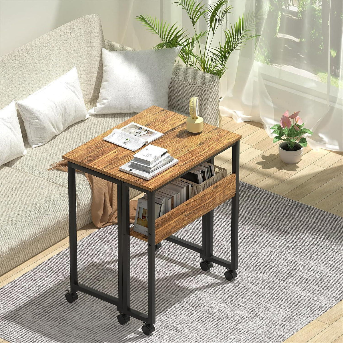 Klappschreibtisch mit Rollen und Ablage, Walnuss, 80 cm