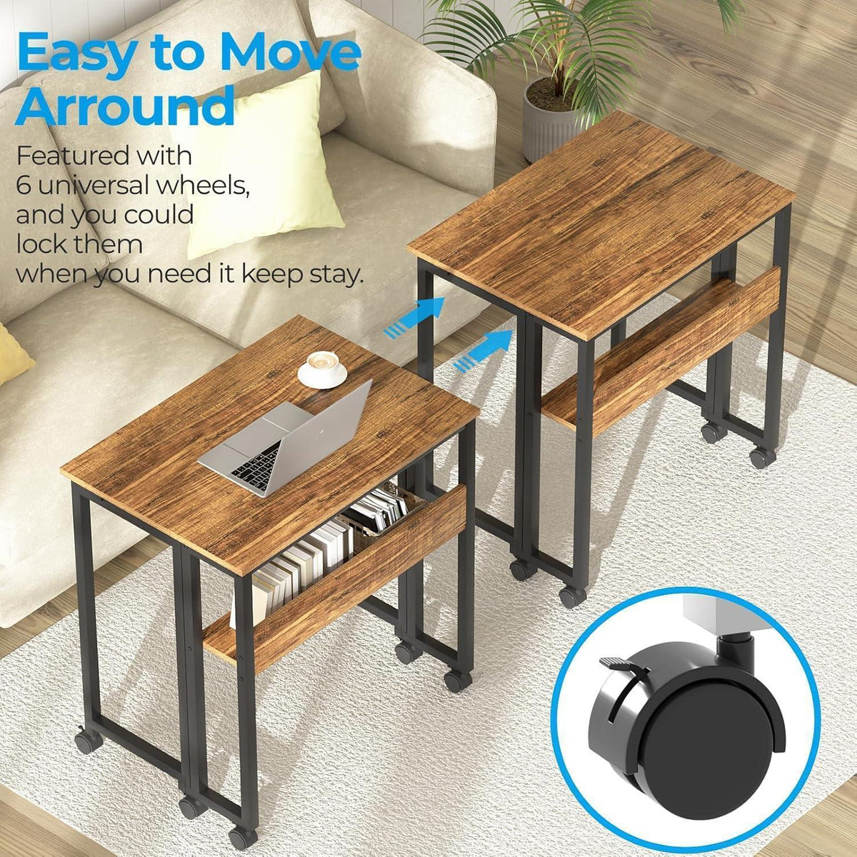 Klappschreibtisch mit Rollen und Ablage, Walnuss, 80 cm