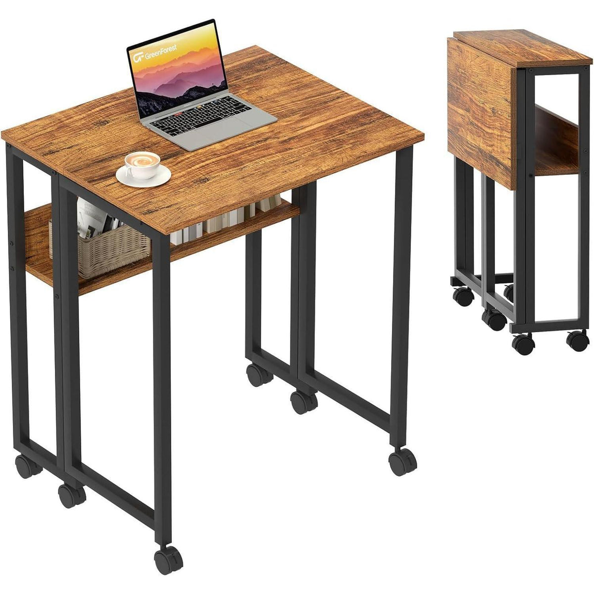 Klappschreibtisch mit Rollen und Ablage, Walnuss, 80 cm